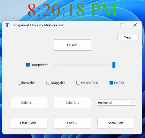 Screenshot of Transparent Digital Clock Software for Windows
